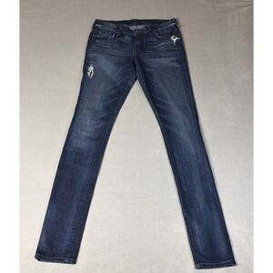 7 For All Mankind Roxanne Skinny Women's Blue Jeans  Size 30 Stretch Distresse